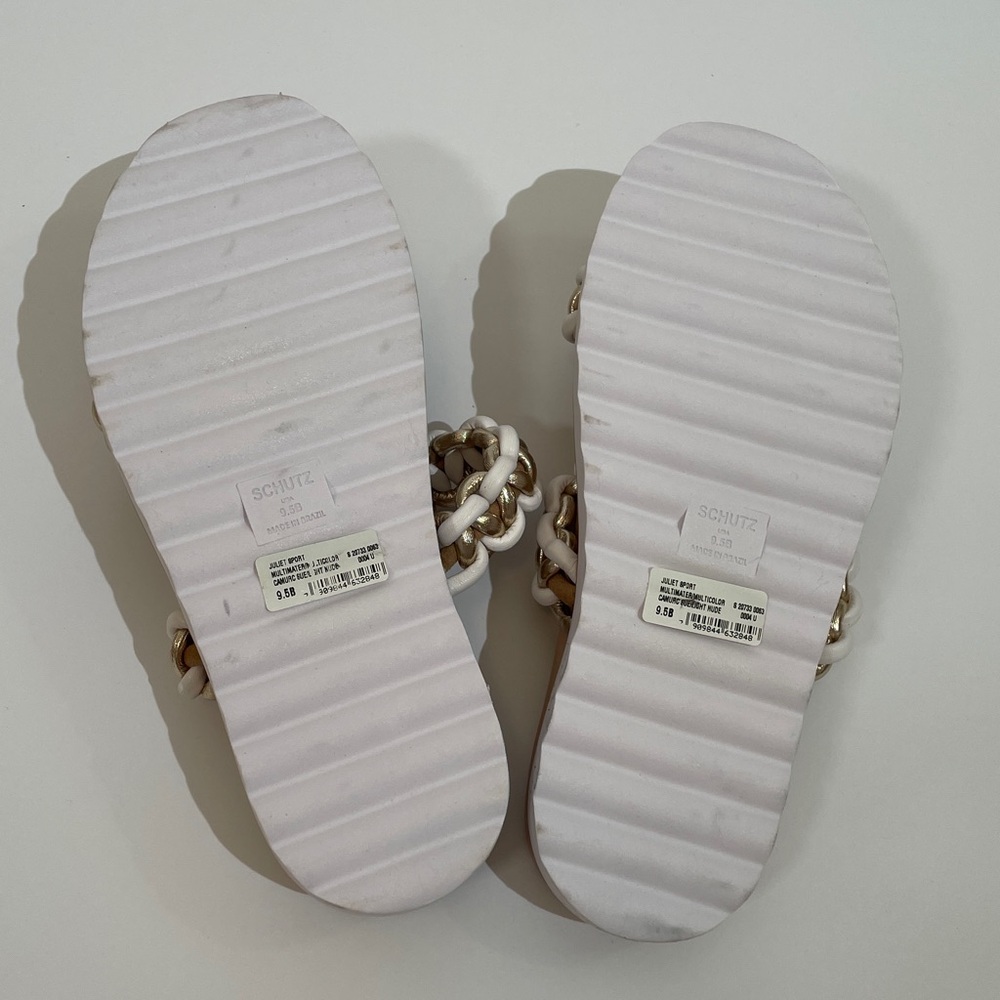 NWT Schutz Juliet Sport Slide White Gold Braided Slip On Size 9.5 - Picture 6 of 7